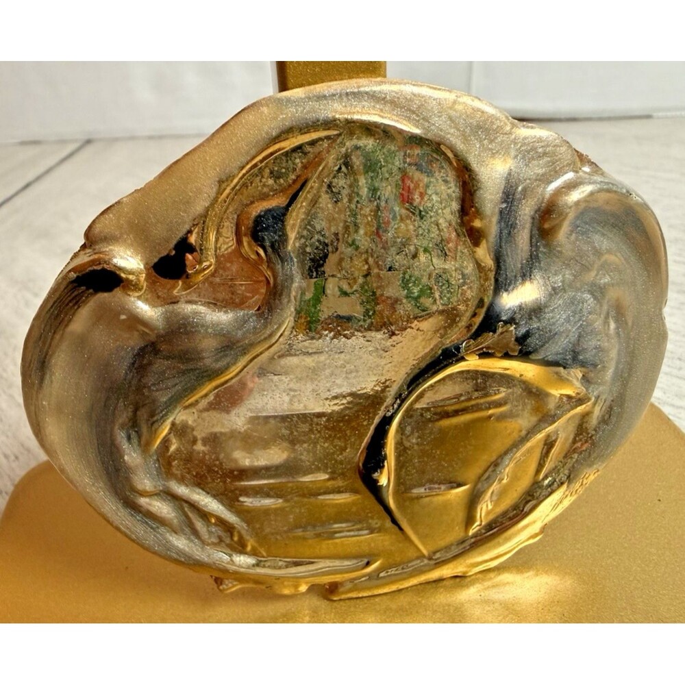 Vintage Charmant Beverly Hills Belt Buckle Abstract Crane Heron Bird Gold Enamel